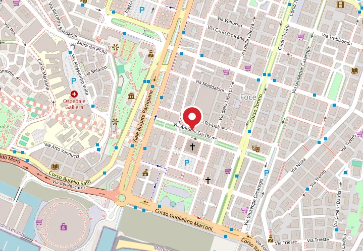 Mappa della zona Foce a Genova con la posizione della palestra di Via Cecchi